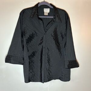 Fred David Black Textured Blouse 3/4 cuffed sleeves